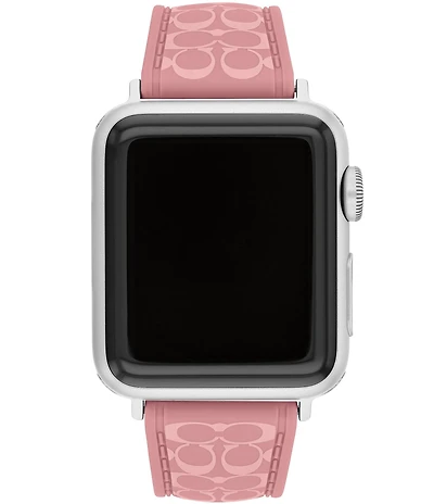 COACH Women's 38/40/41mm Pink Silicone Signature Logo Strap for Apple Watch