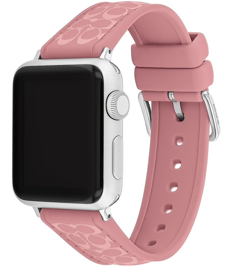 COACH Women's 38/40/41mm Pink Silicone Signature Logo Strap for Apple Watch