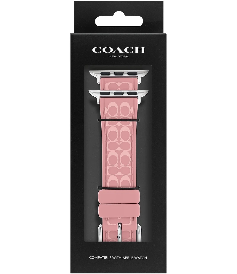 COACH Women's 38/40/41mm Pink Silicone Signature Logo Strap for Apple Watch