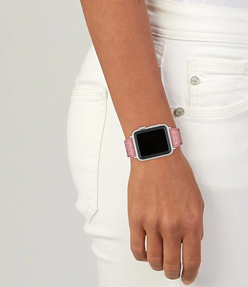 COACH Women's 38/40/41mm Pink Silicone Signature Logo Strap for Apple Watch