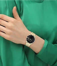 COACH Women's Black Dial Elliot Quartz Analog Gold Tone Stainless Steel Bracelet Watch