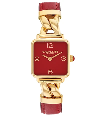 COACH Women's Cass Quartz Analog Gold-Tone Stainless Steel and Black Leather Strap Watch
