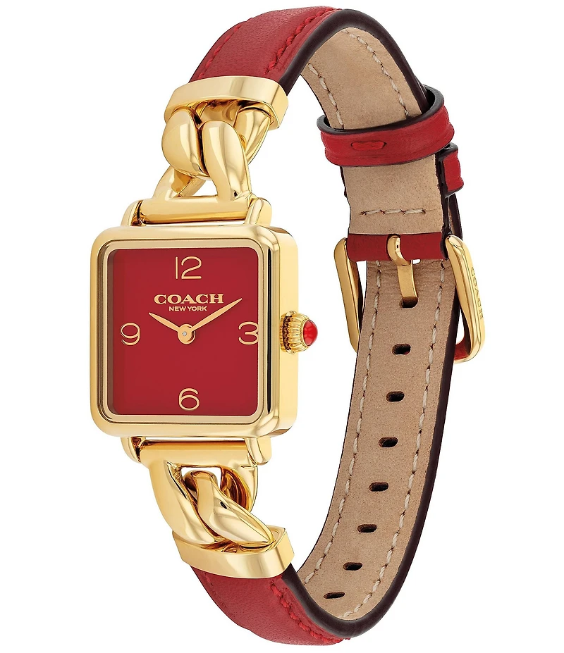 COACH Women's Cass Quartz Analog Gold-Tone Stainless Steel and Black Leather Strap Watch