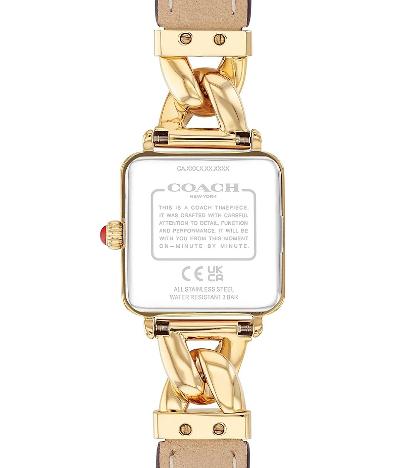COACH Women's Cass Quartz Analog Gold-Tone Stainless Steel and Black Leather Strap Watch