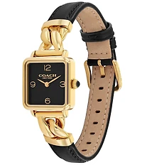 COACH Women's Cass Quartz Analog Gold-Tone Stainless Steel and Black Leather Strap Watch