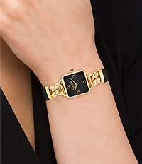 COACH Women's Cass Quartz Analog Gold-Tone Stainless Steel and Black Leather Strap Watch