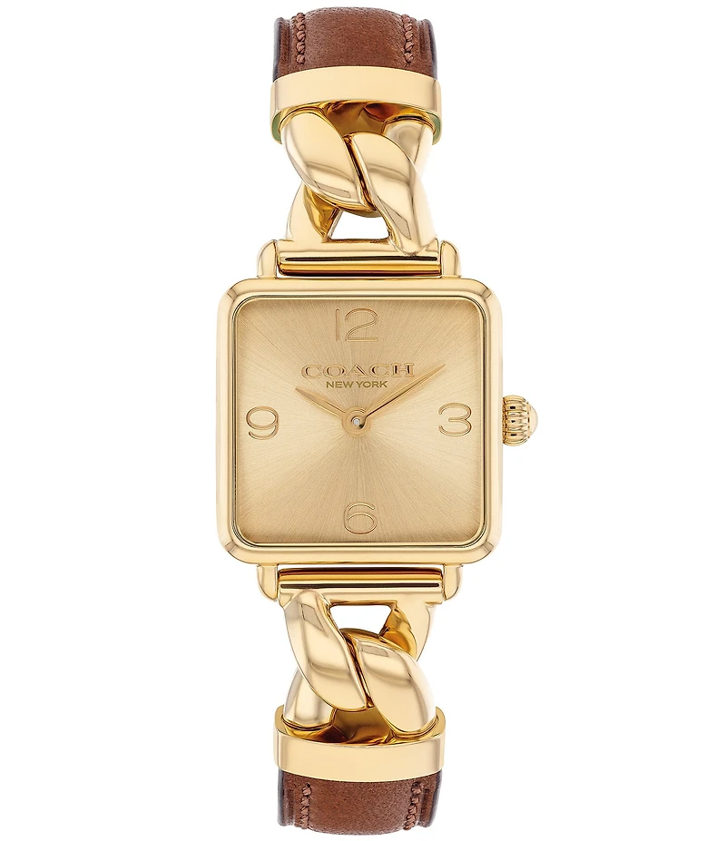 COACH Women's Cass Quartz Analog Gold Tone Stainless Steel and Saddle Leather Strap Watch