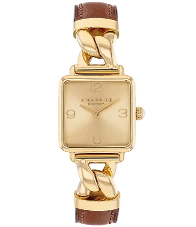 COACH Women's Cass Quartz Analog Gold Tone Stainless Steel and Saddle Leather Strap Watch