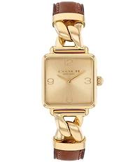 COACH Women's Cass Quartz Analog Gold Tone Stainless Steel and Saddle Leather Strap Watch