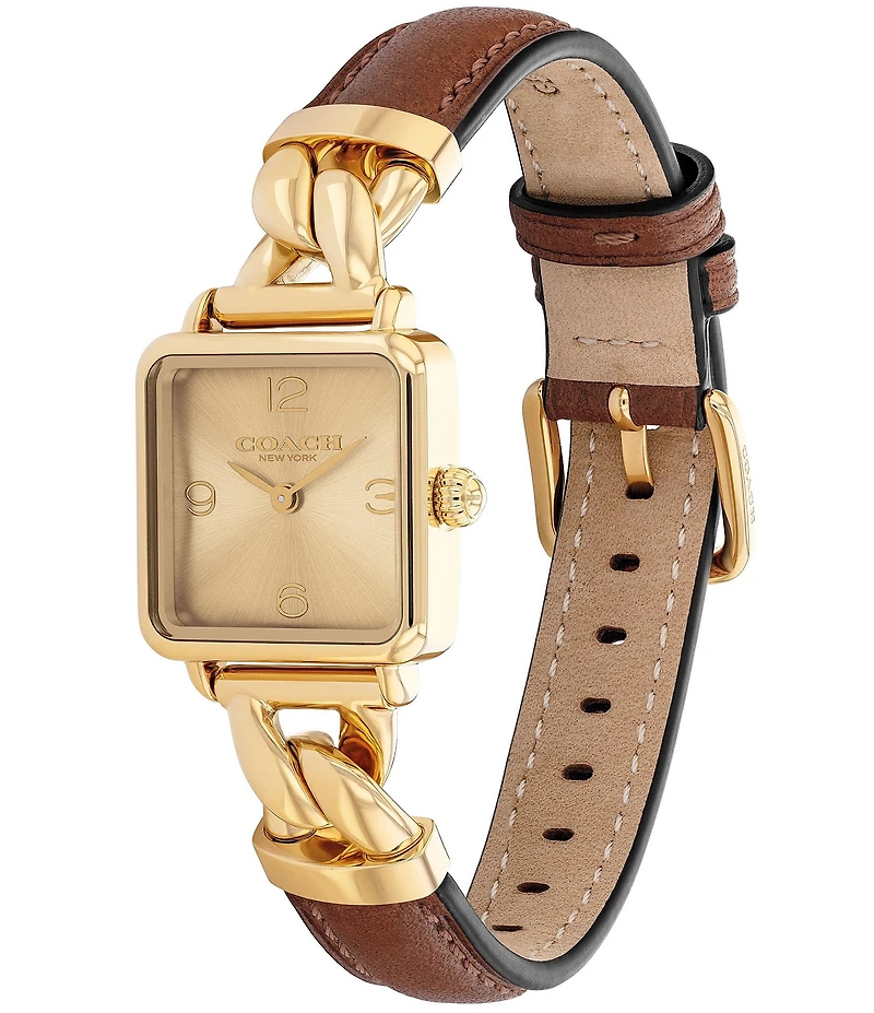 COACH Women's Cass Quartz Analog Gold Tone Stainless Steel and Saddle Leather Strap Watch