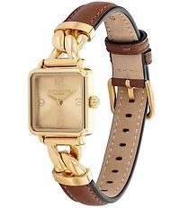 COACH Women's Cass Quartz Analog Gold Tone Stainless Steel and Saddle Leather Strap Watch