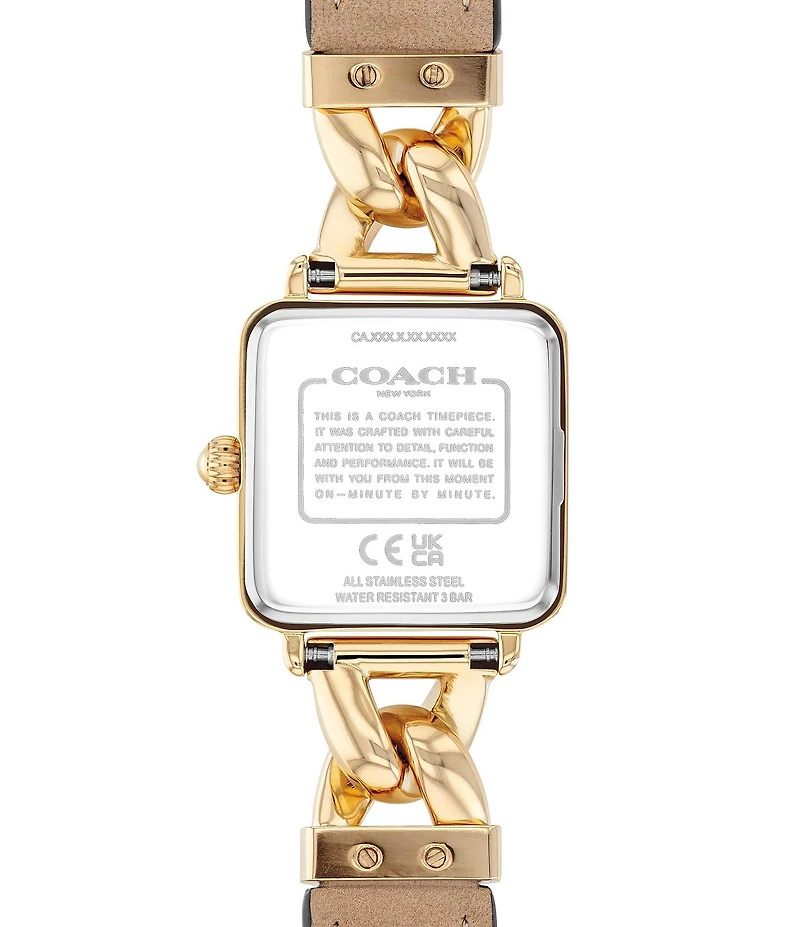 COACH Women's Cass Quartz Analog Gold Tone Stainless Steel and Saddle Leather Strap Watch