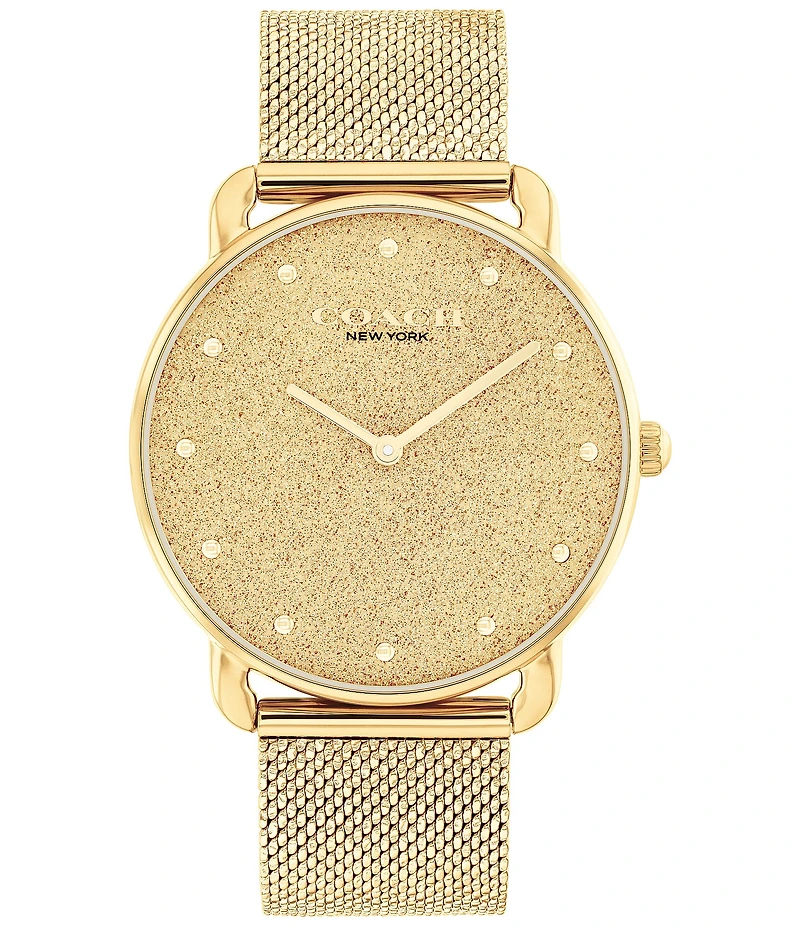 COACH Women's Elliot Quartz Analog Gold Tone Stainless Steel Mesh Bracelet Watch