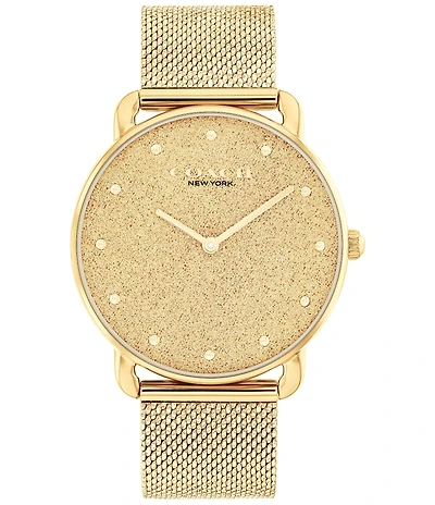 COACH Women's Elliot Quartz Analog Gold Tone Stainless Steel Mesh Bracelet Watch