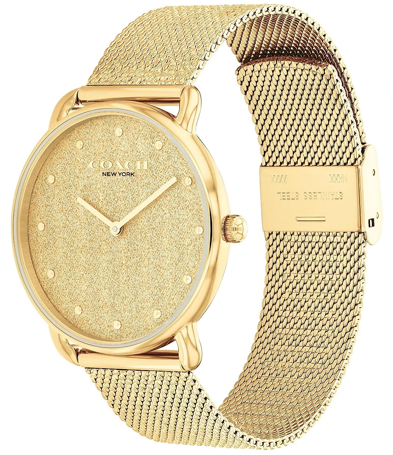 COACH Women's Elliot Quartz Analog Gold Tone Stainless Steel Mesh Bracelet Watch
