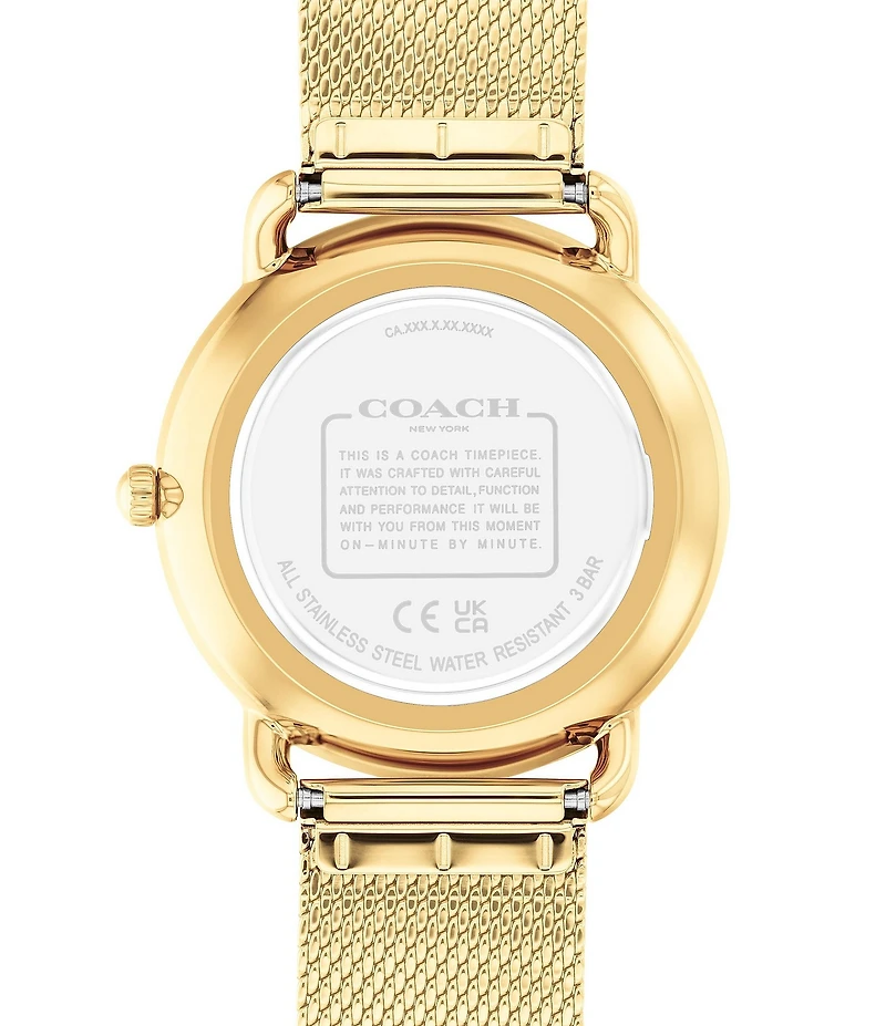 COACH Women's Elliot Quartz Analog Gold Tone Stainless Steel Mesh Bracelet Watch