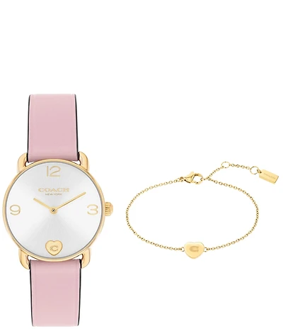 COACH Women's Elliot Quartz Analog Leather Strap Watch & Bracelet Gift Set