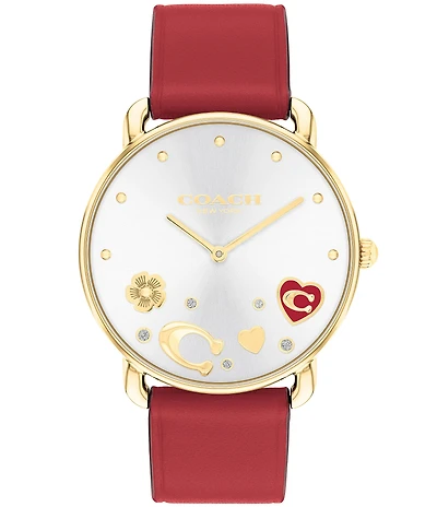 COACH Women's Elliot Quartz Analog Red Leather Strap Watch