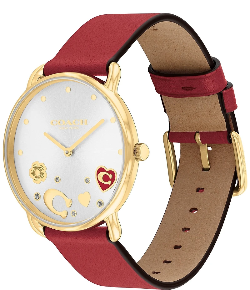 COACH Women's Elliot Quartz Analog Red Leather Strap Watch