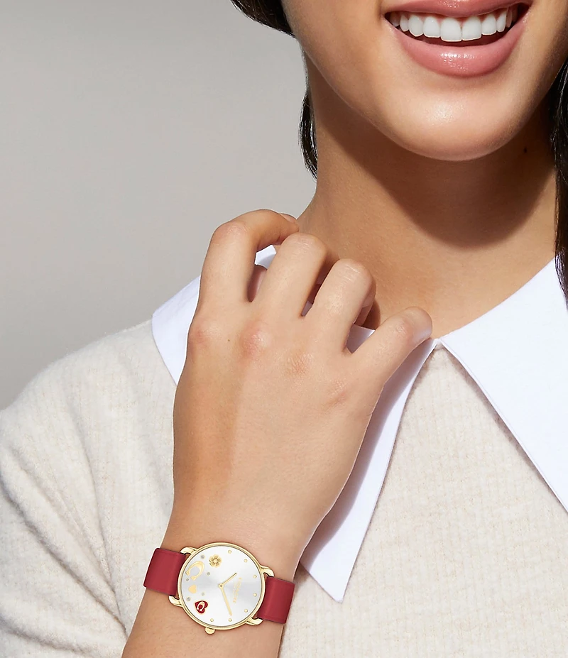COACH Women's Elliot Quartz Analog Red Leather Strap Watch