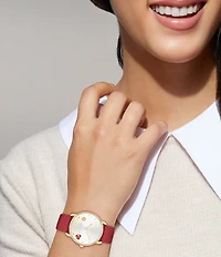 COACH Women's Elliot Quartz Analog Red Leather Strap Watch