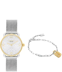 COACH Women's Elliot Quartz Analog Two Tone Stainless Steel Mesh Bracelet Watch and Bracelet Set