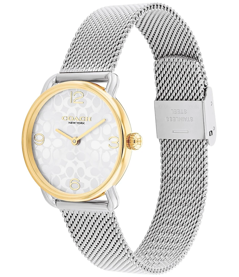 COACH Women's Elliot Quartz Analog Two Tone Stainless Steel Mesh Bracelet Watch and Bracelet Set