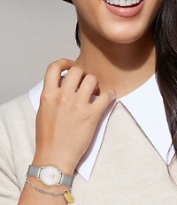 COACH Women's Elliot Quartz Analog Two Tone Stainless Steel Mesh Bracelet Watch and Bracelet Set