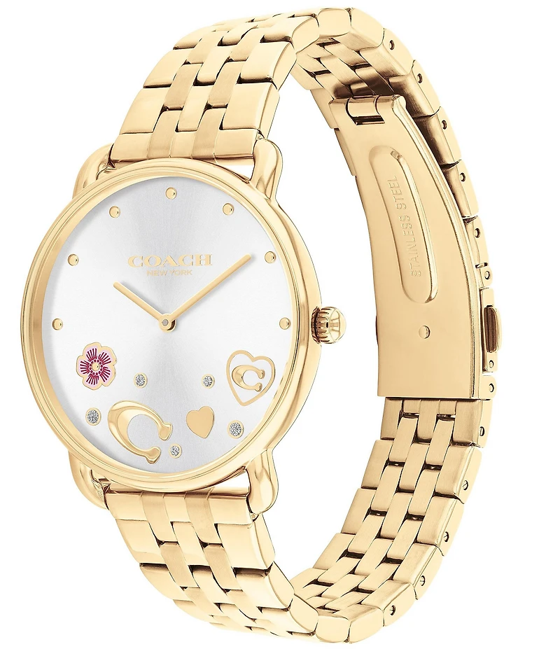 COACH Women's Heart and Crystal Embellished Elliot Quartz Analog Rose Gold Stainless Steel Bracelet Watch