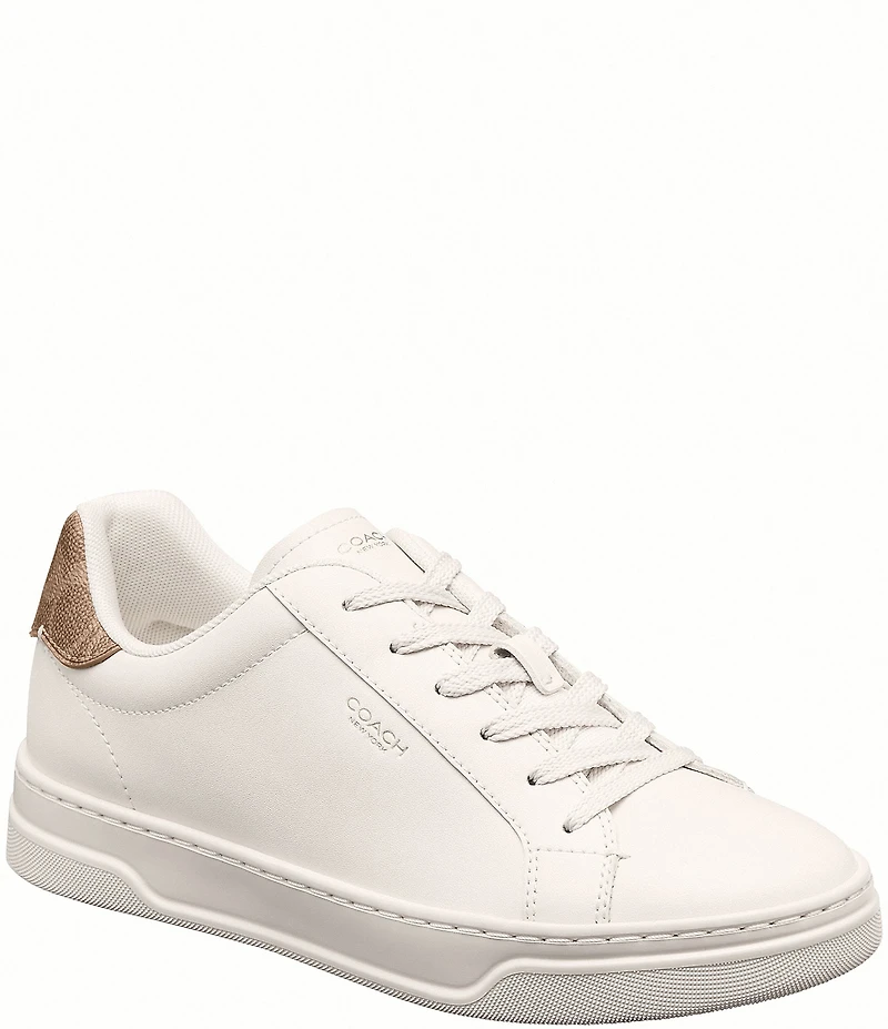 COACH Women's High Line Leather Canvas Logo Lace Up Sneakers