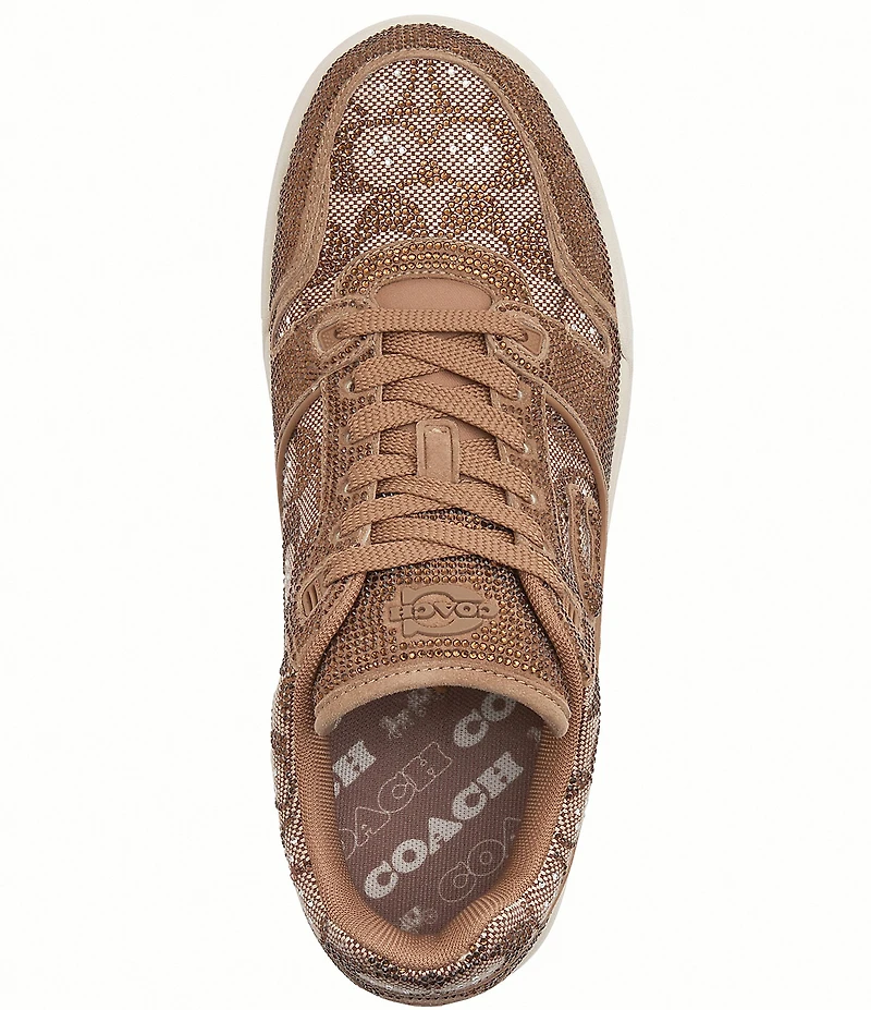 COACH Women's Soho All Over Crystal Signature Jacquard Logo Lace Up Sneakers