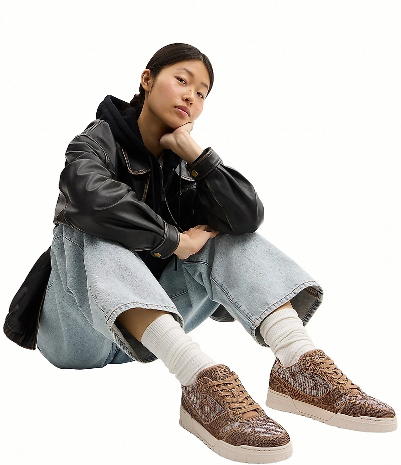 COACH Women's Soho All Over Crystal Signature Jacquard Logo Lace Up Sneakers