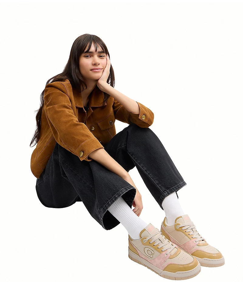 COACH Women's Soho Patent Signature Coated Canvas Lace Up Sneakers