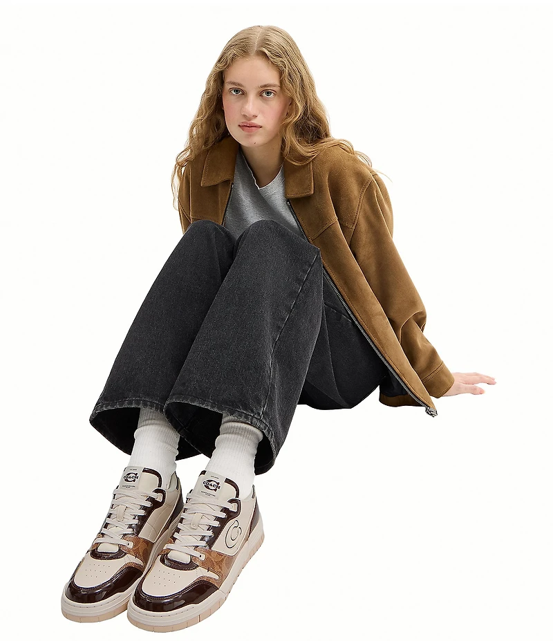 COACH Women's Soho Patent Signature Coated Canvas Lace Up Sneakers