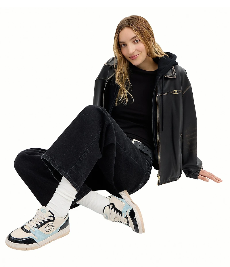 COACH Women's Soho Patent Signature Coated Canvas Lace Up Sneakers