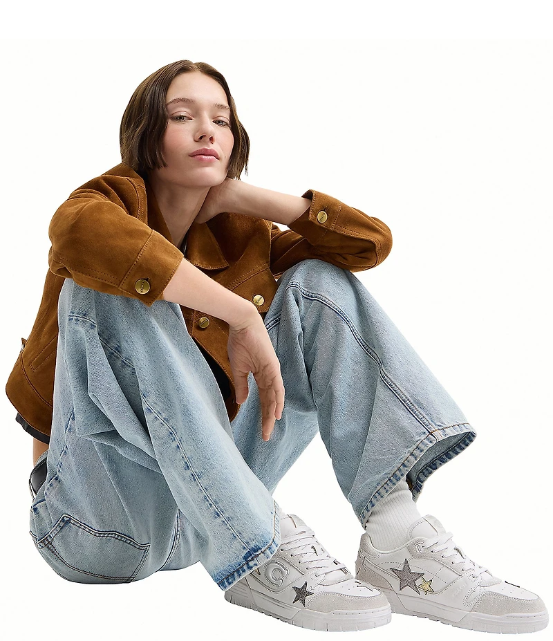 COACH Women's Soho Star Leather and Suede Lace Up Sneakers