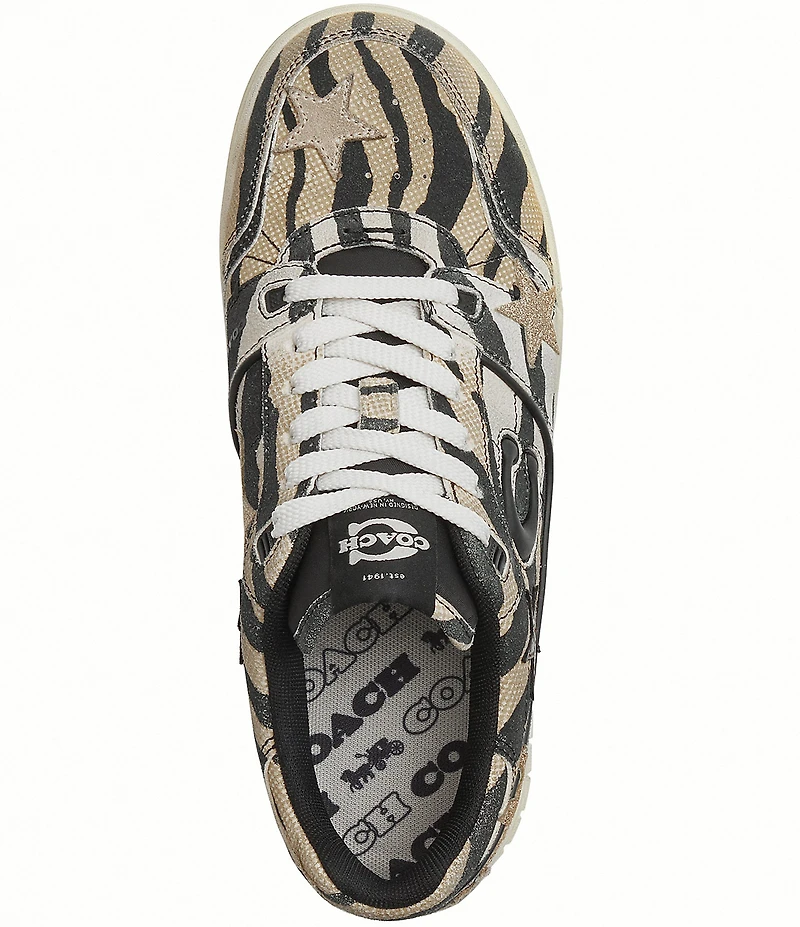 COACH Women's Soho Star Tiger Print Leather Lace Up Sneakers