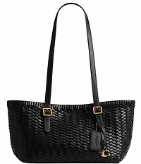COACH Woven Swing Leather Buckle Handles Satchel Bag