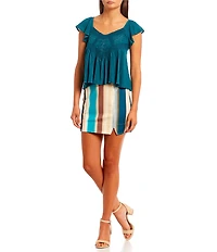 Coco + Jaimeson Striped Ponte Knit Double Slit Mini Skirt