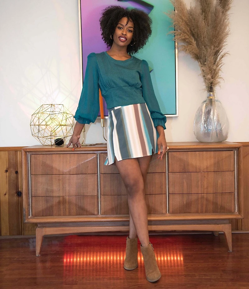 Coco + Jaimeson Striped Ponte Knit Double Slit Mini Skirt