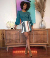 Coco + Jaimeson Striped Ponte Knit Double Slit Mini Skirt