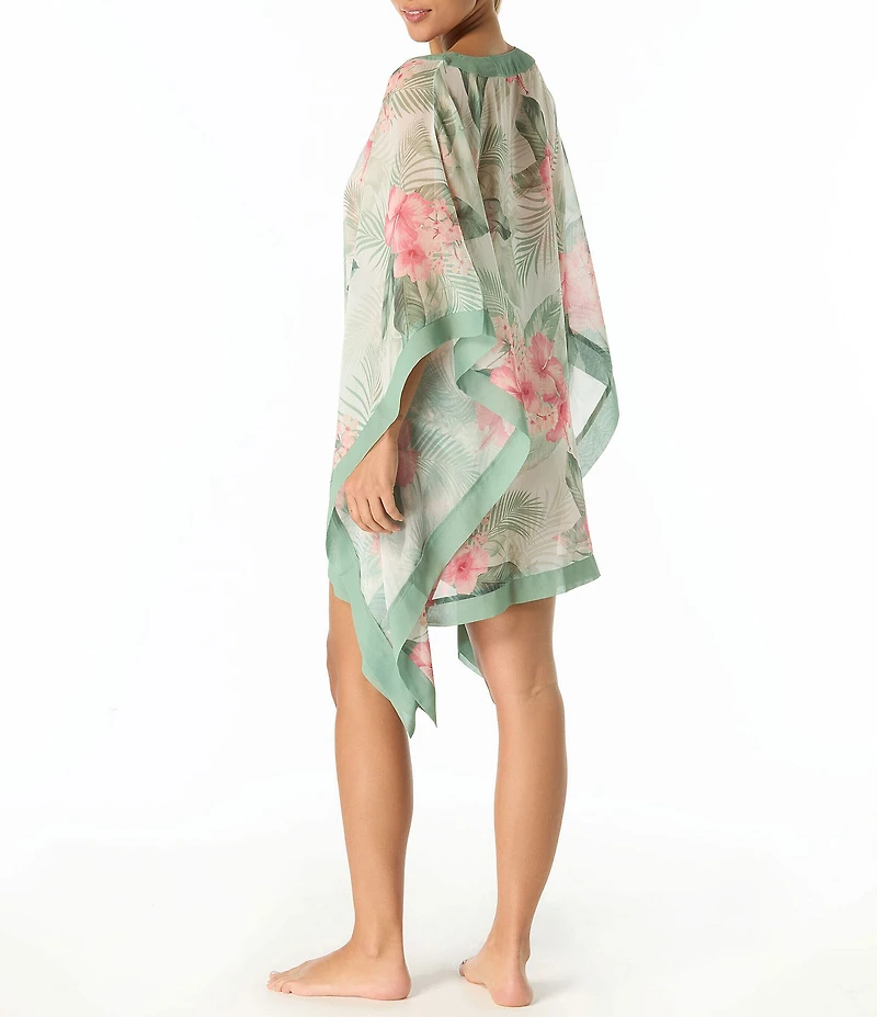 Coco Contours Hibiscus Split V-Neck Dolman Sleeve Cover-Up Caftan