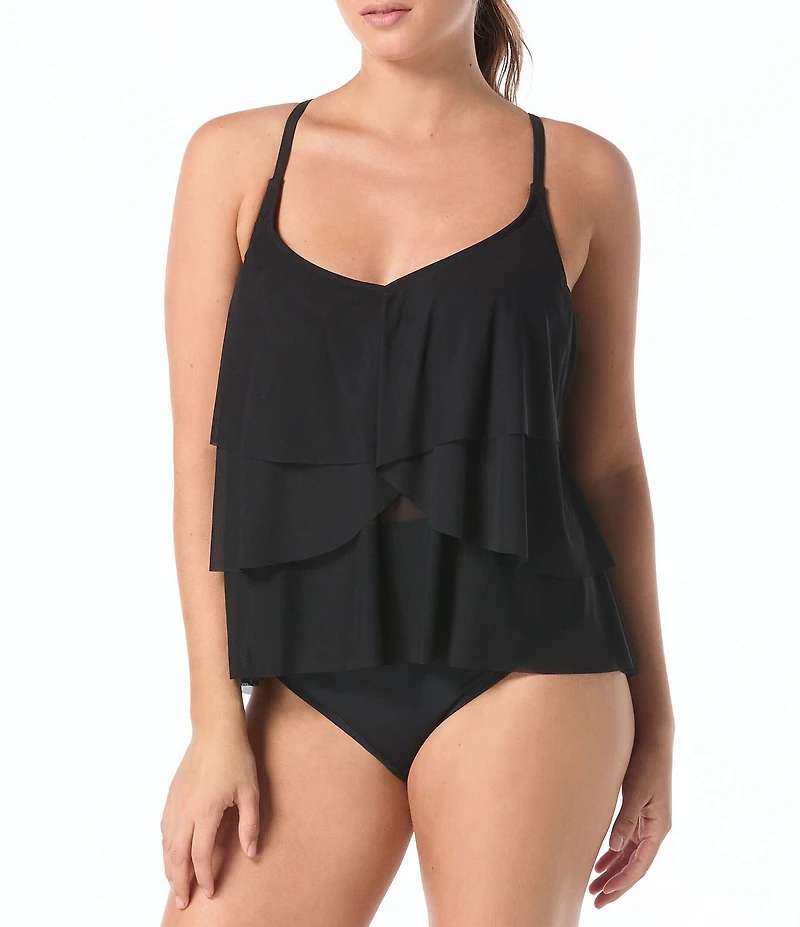 Coco Reef Classic Solid Lotus Ruffle Underwire Bra Size Tankini Swim Top