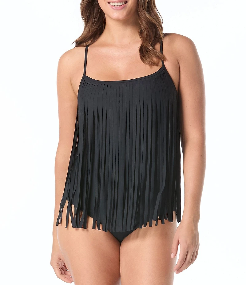 Coco Reef La Frange Scoop Neck Fringe Underwire Bra Size Tank One Piece Swimsuit
