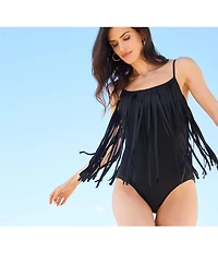 Coco Reef La Frange Scoop Neck Fringe Underwire Bra Size Tank One Piece Swimsuit