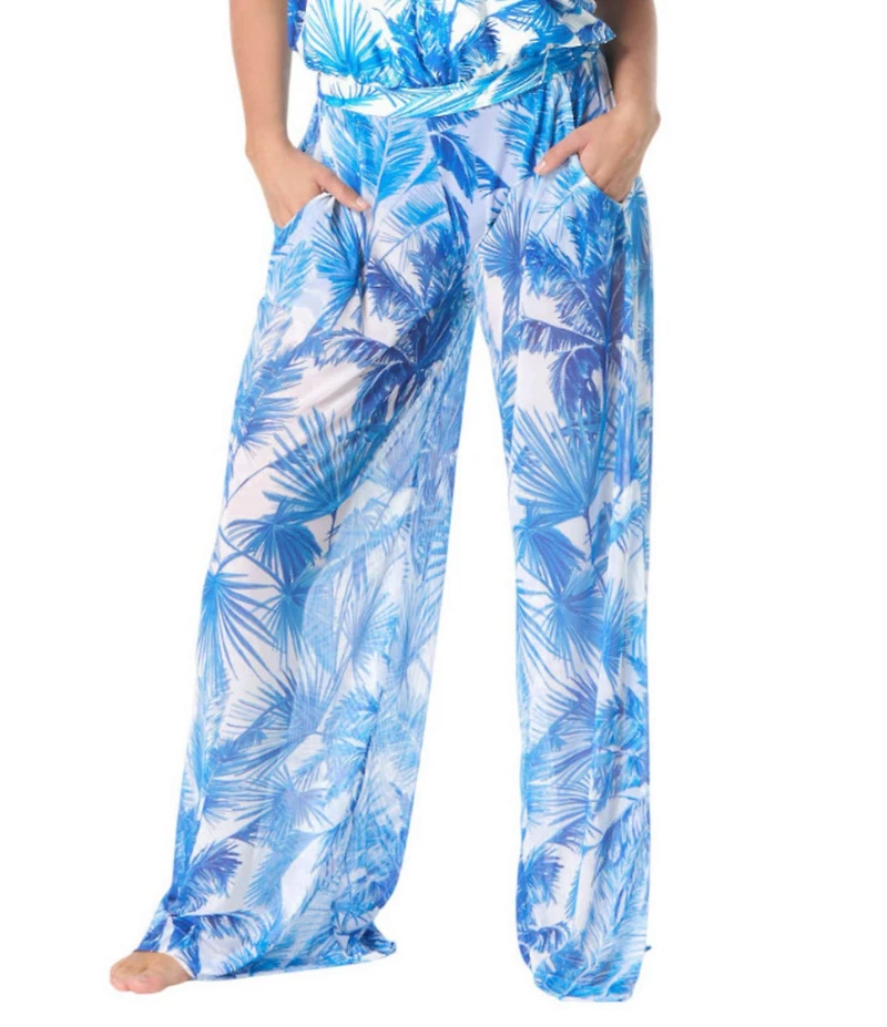 Coco Reef Palm Tree Paradise Wide Leg Mesh Pull-On Swim Cover-Up Pants