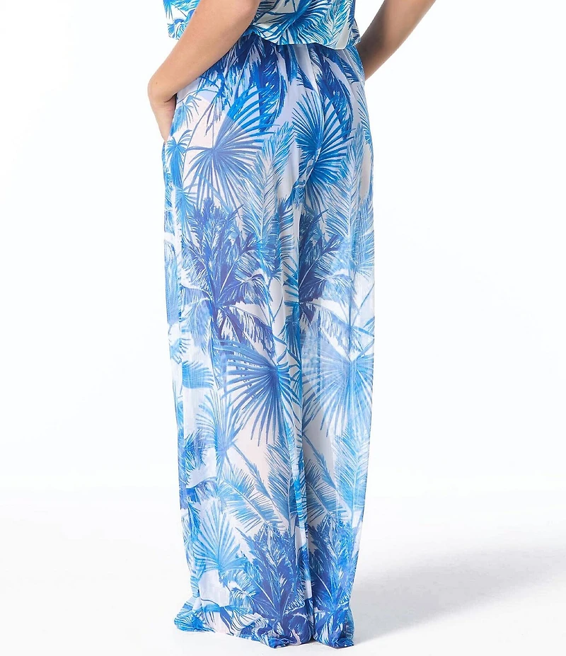 Coco Reef Palm Tree Paradise Wide Leg Mesh Pull-On Swim Cover-Up Pants