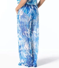 Coco Reef Palm Tree Paradise Wide Leg Mesh Pull-On Swim Cover-Up Pants