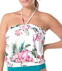 Coco Reef Spice Tropical Floral Bra Size Underwire Ruffle Detail Blouson Tankini Swim Top