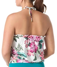 Coco Reef Spice Tropical Floral Bra Size Underwire Ruffle Detail Blouson Tankini Swim Top